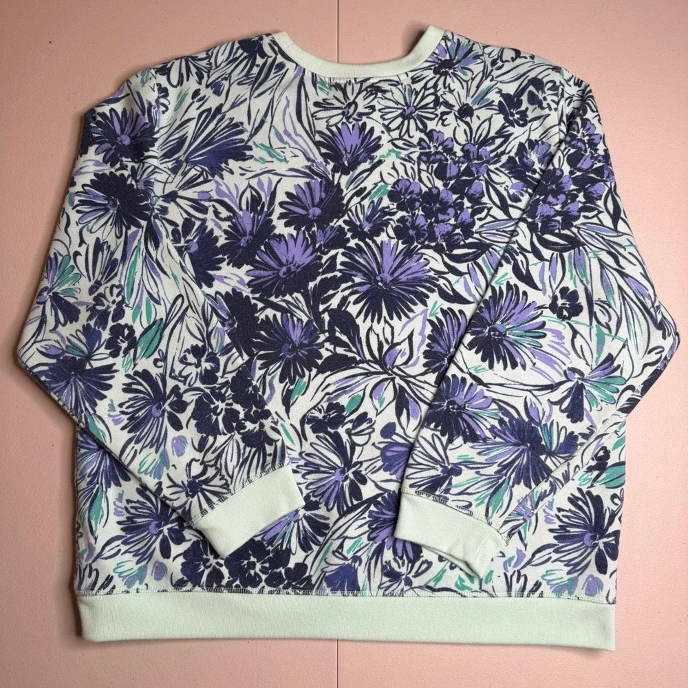 Karen Scott Sport Floral Sweatshirt Women XL Mint Green Purple Crewneck Pullover - Picture 7 of 8